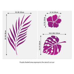 CraftStar Tropical Flowers and Leaves Stencil Set Size Information