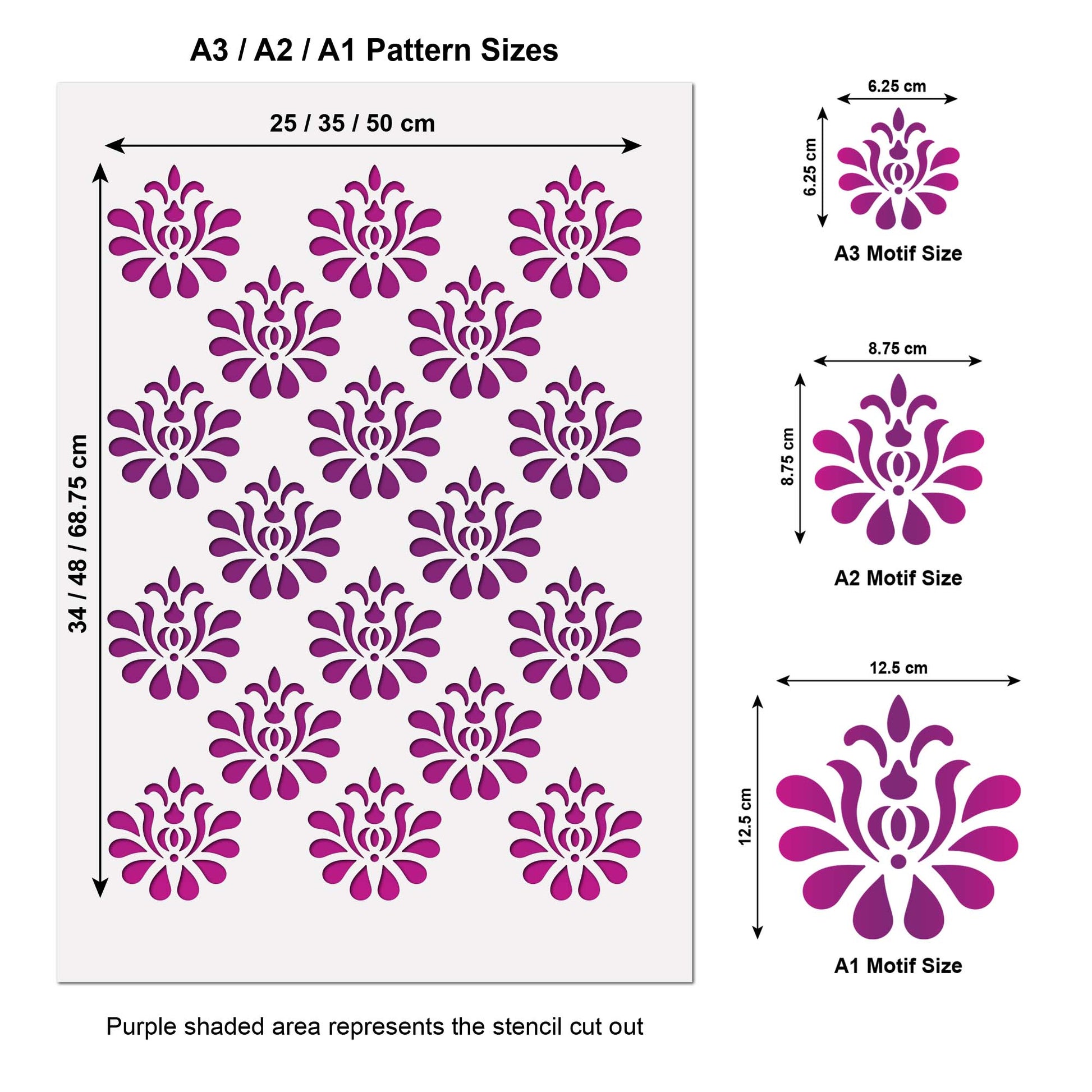 CraftStar Tullia Damask Pattern Stencil Size Guide