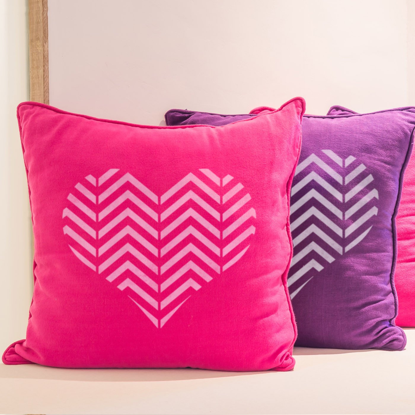 CraftStar Zig Zag Pattern Heart Stencil on cushions