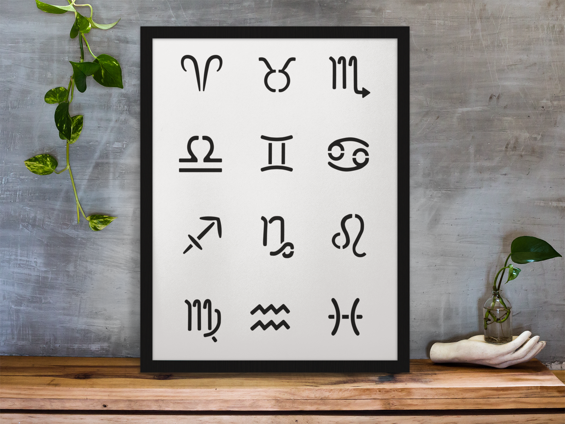 CraftStar 12 Zodiac symbols stencil set used to make a framed print
