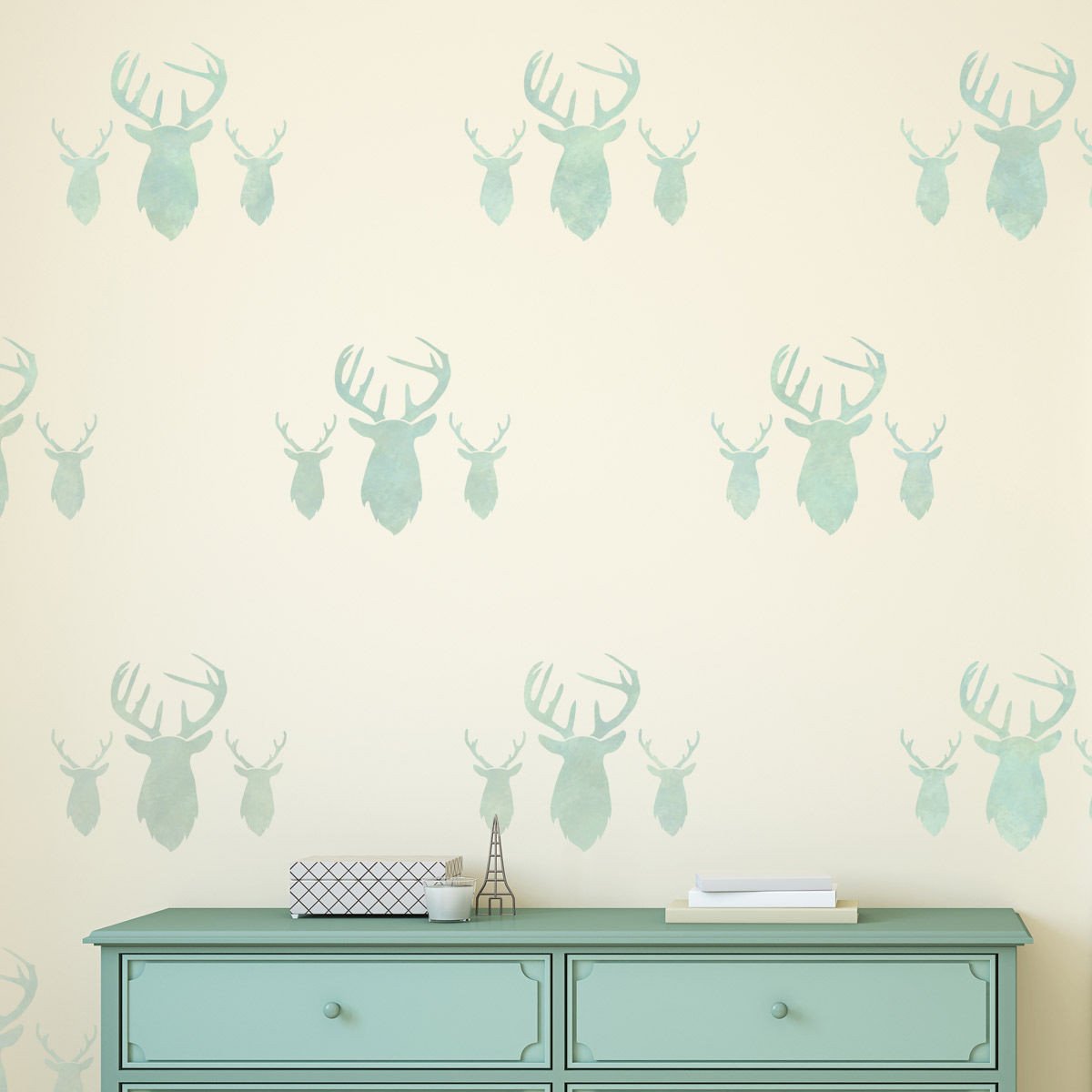 CraftStar Stag Heads Repeating Pattern Stencil on Wall